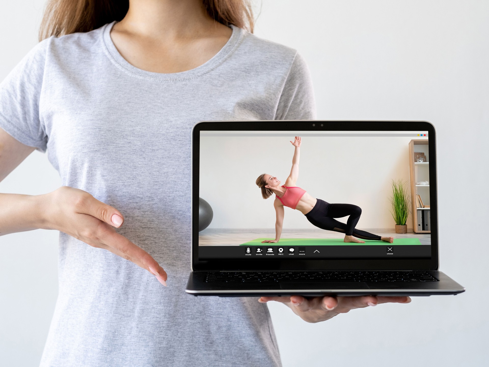 virtual fitness class online training woman laptop